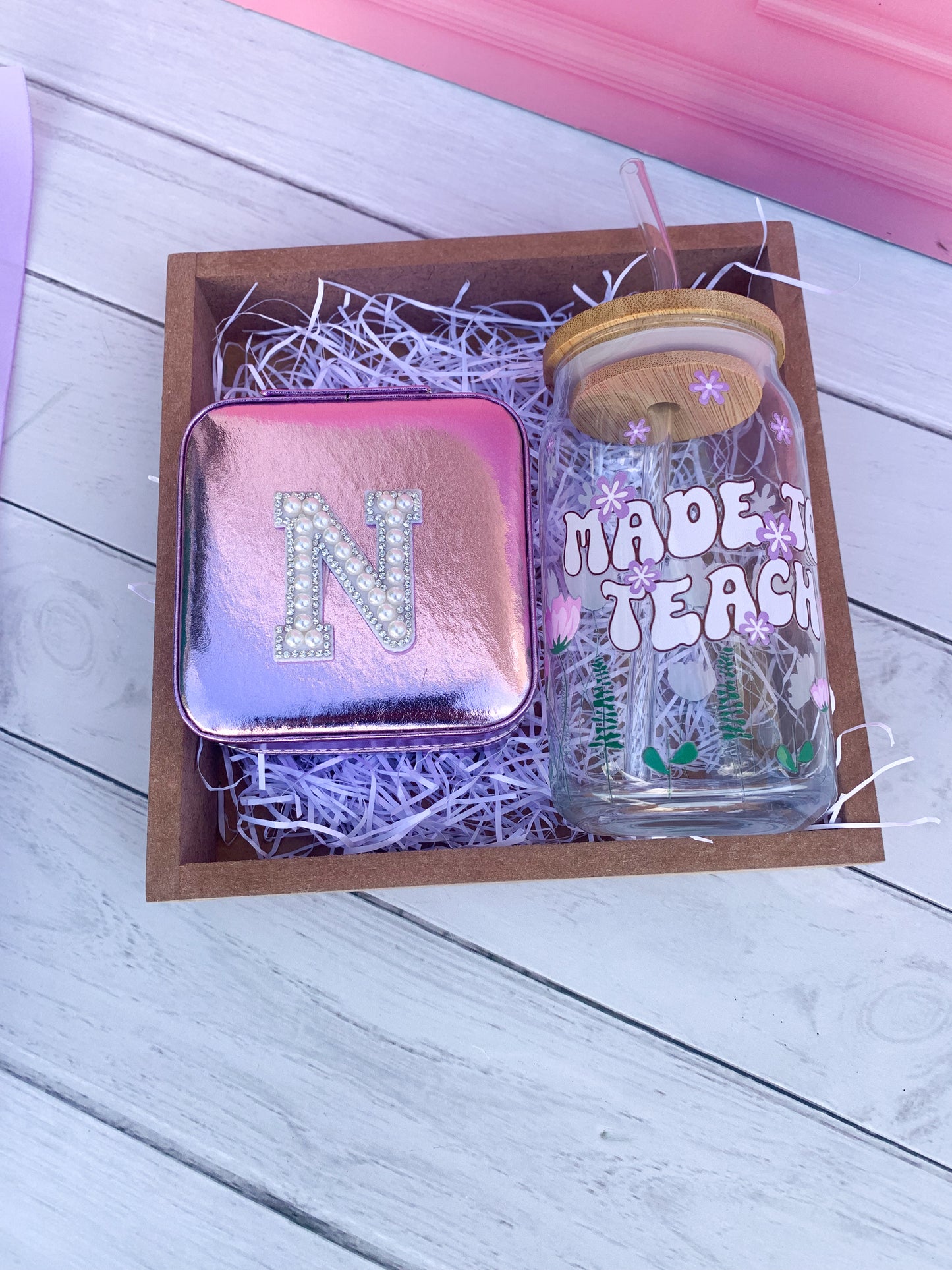 Set porta accesorios + Vaso de Cristal